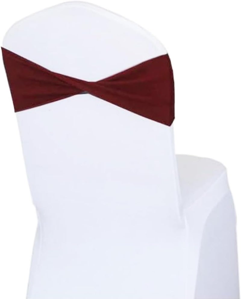Aulufft 50 Pcs Spandex Stretch Chair Sashes Plain Bow Sash Elastic Chair Bands Without Buckle Chairs Decorations for Wedding Party Banquet Birthday Events Decoration(Burgundy) - Image 1