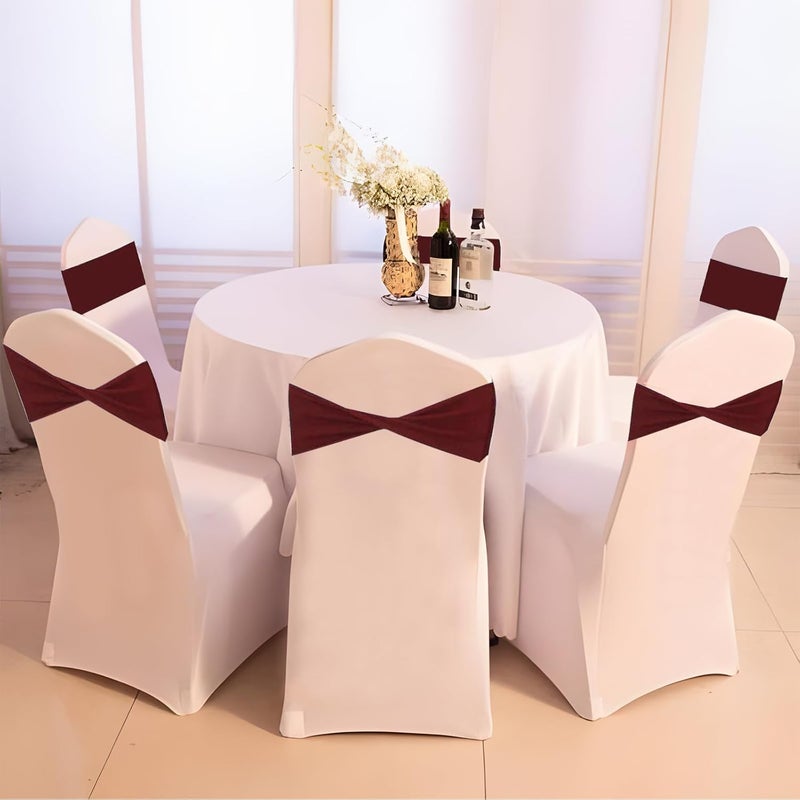 Aulufft 50 Pcs Spandex Stretch Chair Sashes Plain Bow Sash Elastic Chair Bands Without Buckle Chairs Decorations for Wedding Party Banquet Birthday Events Decoration(Burgundy) - Image 4