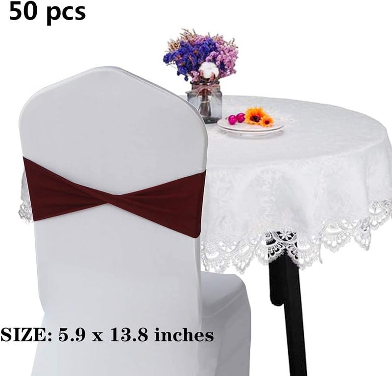 Aulufft 50 Pcs Spandex Stretch Chair Sashes Plain Bow Sash Elastic Chair Bands Without Buckle Chairs Decorations for Wedding Party Banquet Birthday Events Decoration(Burgundy) - Image 2
