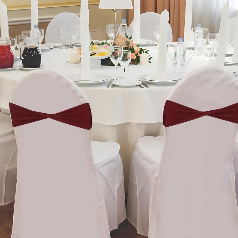 Aulufft 50 Pcs Spandex Stretch Chair Sashes Plain Bow Sash Elastic Chair Bands Without Buckle Chairs Decorations for Wedding Party Banquet Birthday Events Decoration(Burgundy) - Image 5