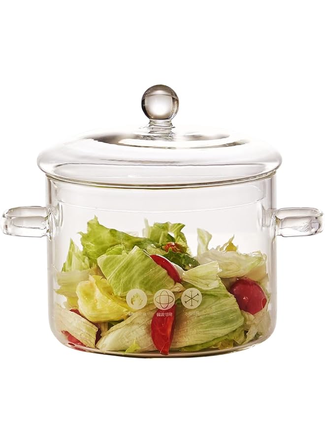Sumkyle Glass Cooking Pot, 2L/67Oz Heat Resistant Borosilicate Glass Handmade Cookware Set Stovetop Pot, Clear Glass Saucepan For For Pasta, Noodles, Soup, Cereals, Fruit - Image 1