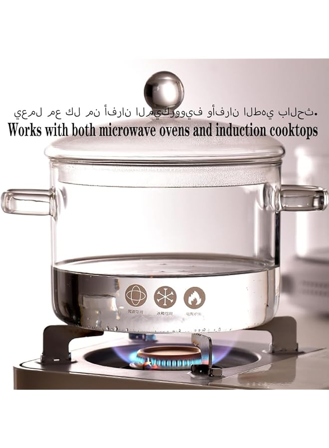 Sumkyle Glass Cooking Pot, 2L/67Oz Heat Resistant Borosilicate Glass Handmade Cookware Set Stovetop Pot, Clear Glass Saucepan For For Pasta, Noodles, Soup, Cereals, Fruit - Image 2
