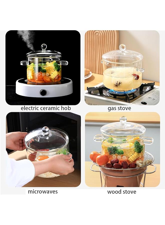 Sumkyle Glass Cooking Pot, 2L/67Oz Heat Resistant Borosilicate Glass Handmade Cookware Set Stovetop Pot, Clear Glass Saucepan For For Pasta, Noodles, Soup, Cereals, Fruit - Image 5