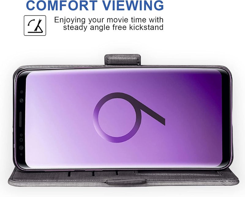 Asuwish Compatible with Samsung Galaxy S9 Wallet Case Tempered Glass Screen Protector and Leather Flip Cover Card Holder Stand Cell Accessories Phone Cases for Glaxay S 9 Edge 9S GS9 Women Men Gray - Image 4