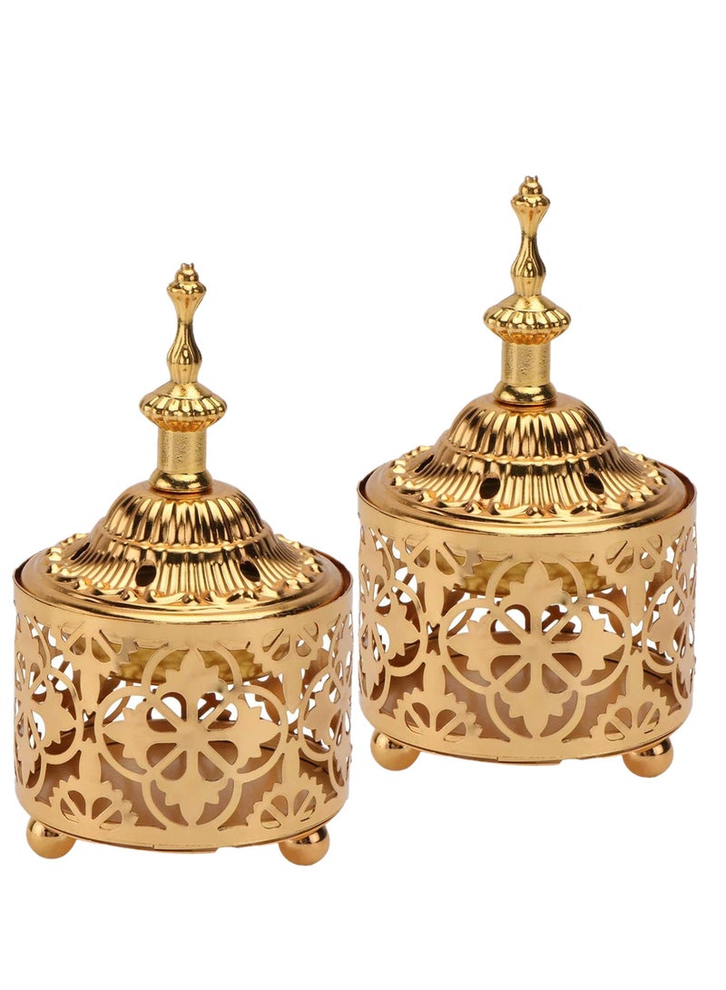 Incense Burner 2 Pcs, Vintage Incense Burner with Incense Holder, Metal Hollow out Stand Incense Home Decor Office Tea House for Use with Resin Granular Powder Cone or Coil Incense  - Image 1
