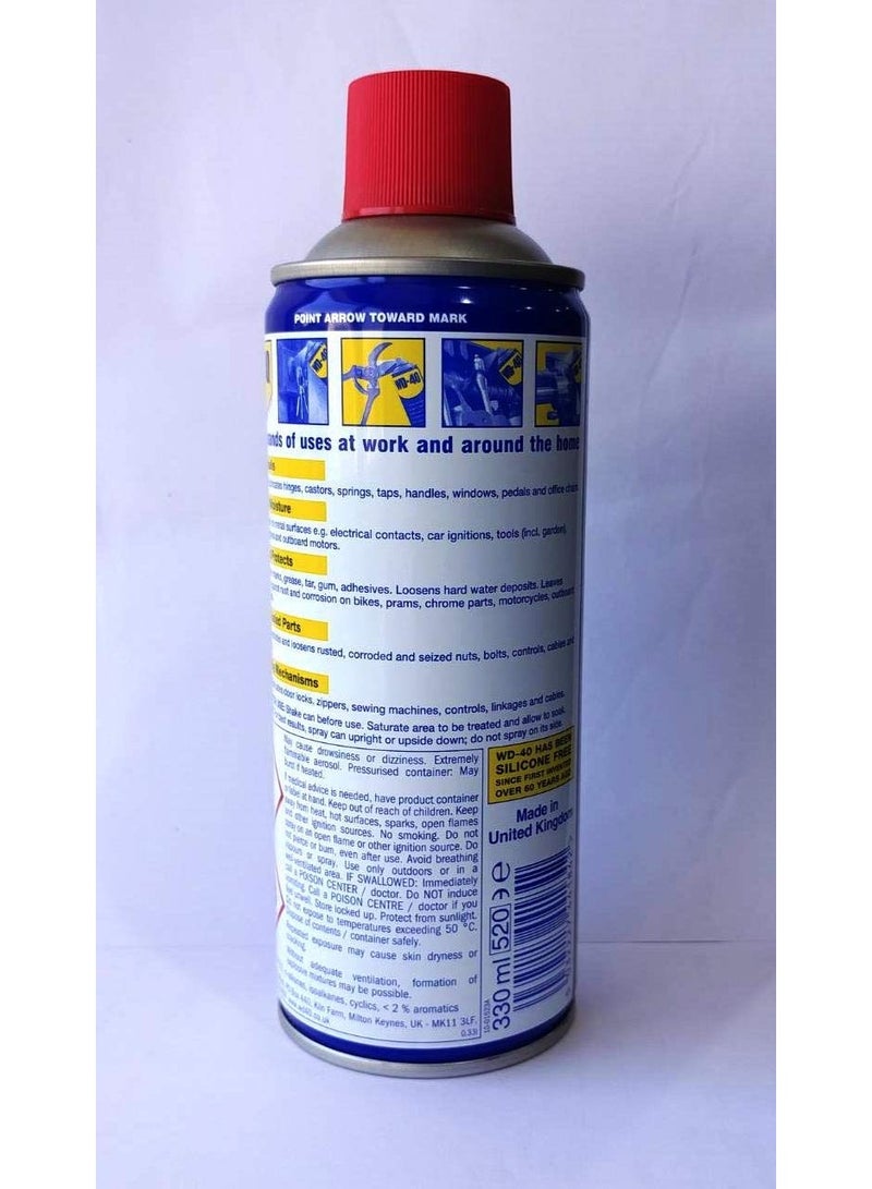 WD40 WD-40 Multi-Use Spray 330ml,Lubricant & Rust Remover-Reduces Friction, Penetrates Stuck Parts, Protects Metal, Displaces Moisture - Image 3