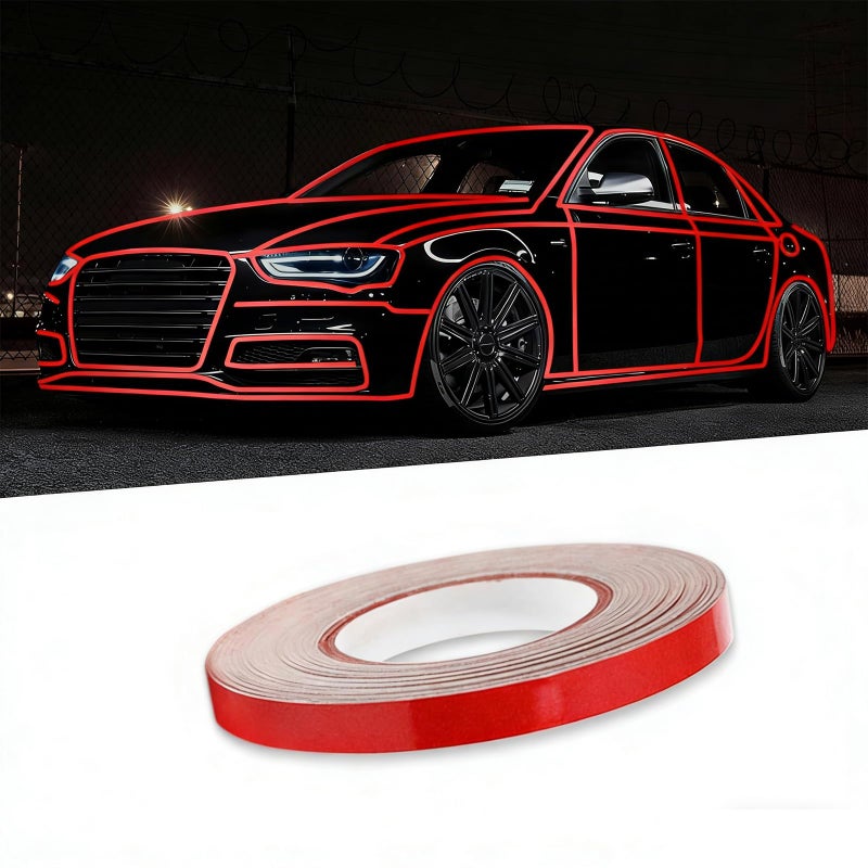 UGSHY 1 PC Car Body Rim Strips Stickers with Adhesive 164Ft x 03In Reflective Waterproof Night Visibility Vehicle Modified Decoration Strip Decals Universal Automotive DIY Accessories Red - Image 3