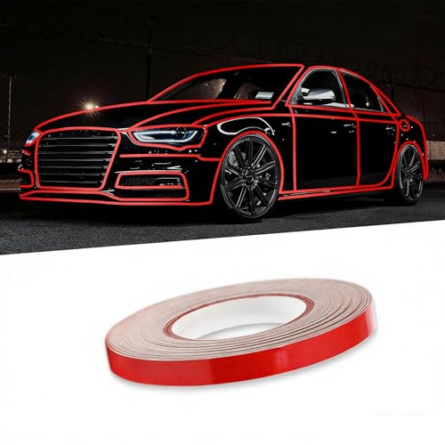 UGSHY 1 PC Car Body Rim Strips Stickers with Adhesive 164Ft x 03In Reflective Waterproof Night Visibility Vehicle Modified Decoration Strip Decals Universal Automotive DIY Accessories Red - Image 1