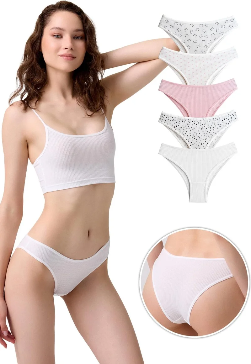 COTTONHILL Cotton Patterned Camisole Women Brazilian Panties 5-Pack