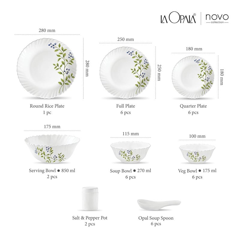 Laopala La Opala, Novo Collection, Opal Glass Dinner Set 35 pcs, Lush Greens, White - Image 3