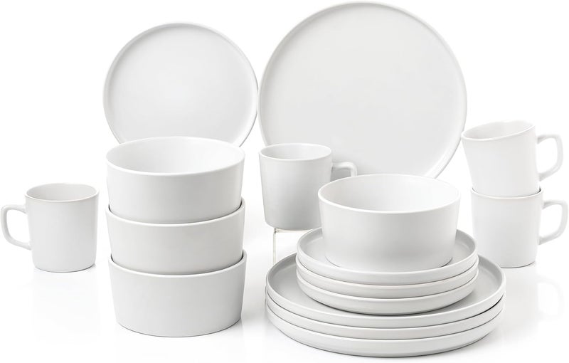 Lorren Home Trends White Stoneware Dinnerware Set 16 Piece Service for 4 Microwave and Dishwasher Safe - Image 3