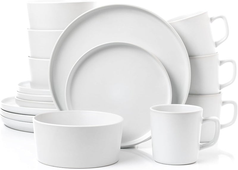 Lorren Home Trends White Stoneware Dinnerware Set 16 Piece Service for 4 Microwave and Dishwasher Safe - Image 1
