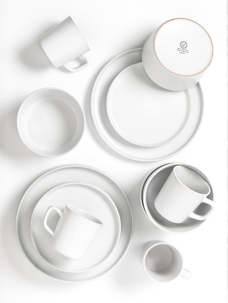 Lorren Home Trends White Stoneware Dinnerware Set 16 Piece Service for 4 Microwave and Dishwasher Safe - Image 2