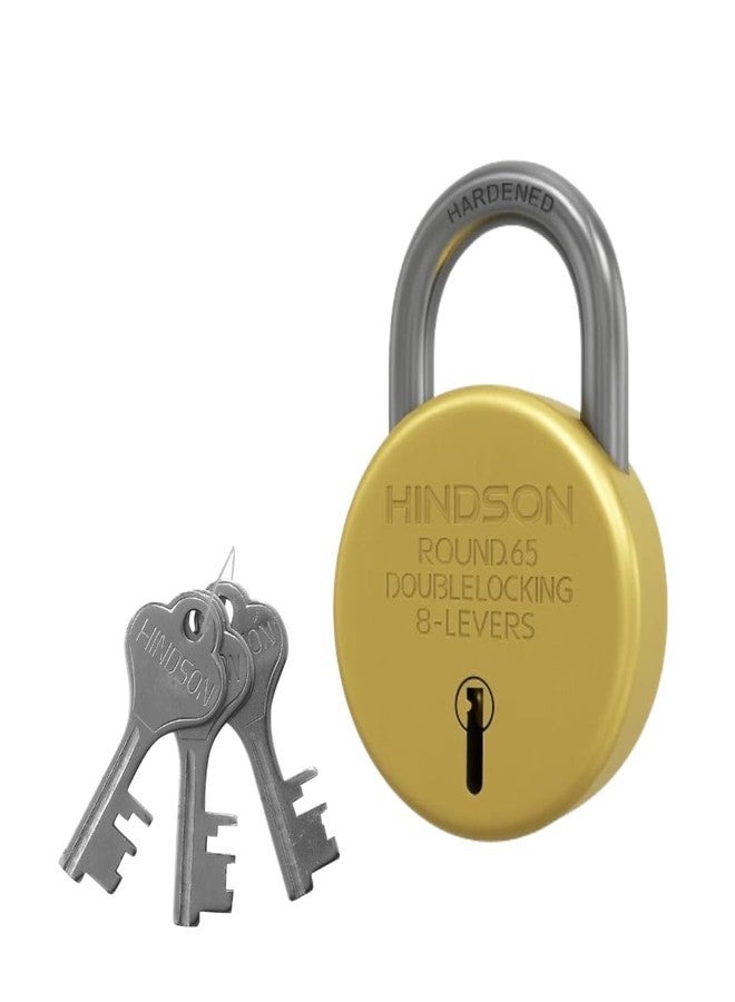 Hindson Round 65 Gold Heavy Duty Padlock for Home, Office & Gate - Pack of 1 - Image 1