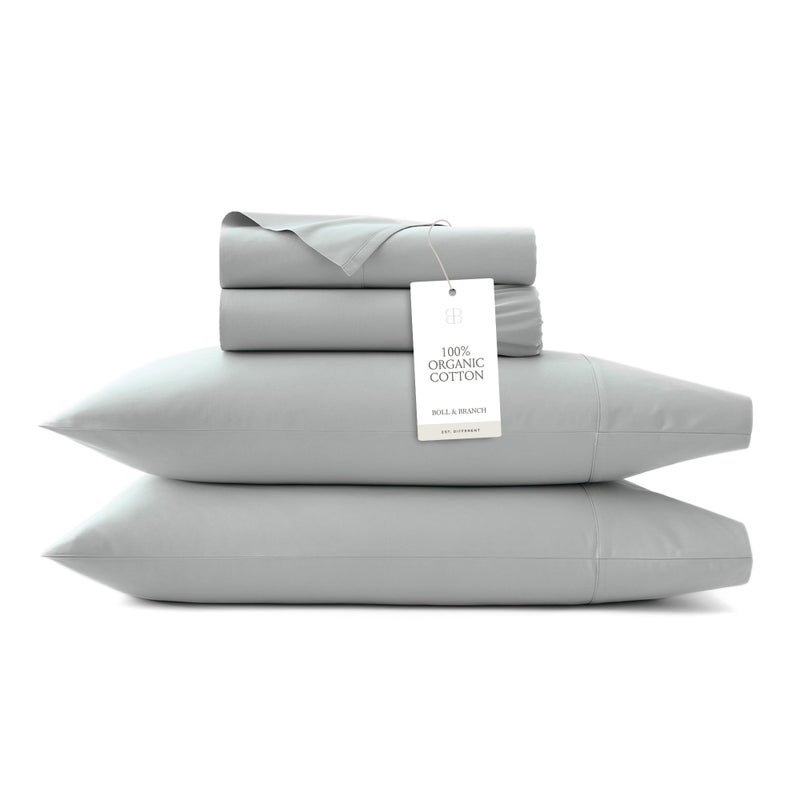 BOLL  BRANCH Signature Hemmed Sheet Set  King Shore  Luxury 100 Organic Cotton  Includes 1 Flat 1 Fitted 2 Pillowcases  Buttery Soft