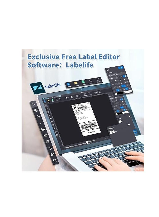 AIMO طابعة حرارية بلوتوث - D520-BT طابعة ملصقات الشحن 4x6 للأعمال الصغيرة والطرود/الباركود/العنوان/ملصق البريد - Image 4