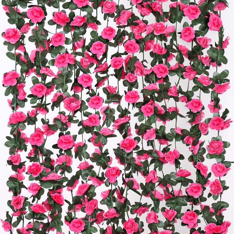 KHOYIME 9 Pack 72 FT Artificial Flower Garland, Fake Hot Pink Roses Vines Silk Flowers Faux Plastic Outdoor Hanging Floral Ivy Garland Decoration for Wedding Arch Bedroom Home Wall Backdrop Room Decor - Image 1