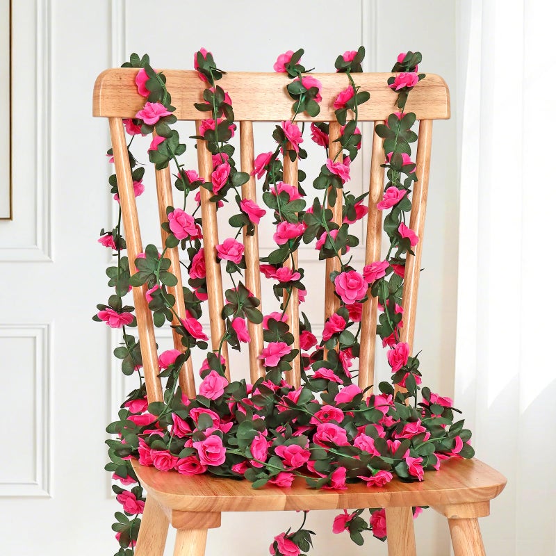 KHOYIME 9 Pack 72 FT Artificial Flower Garland, Fake Hot Pink Roses Vines Silk Flowers Faux Plastic Outdoor Hanging Floral Ivy Garland Decoration for Wedding Arch Bedroom Home Wall Backdrop Room Decor - Image 5