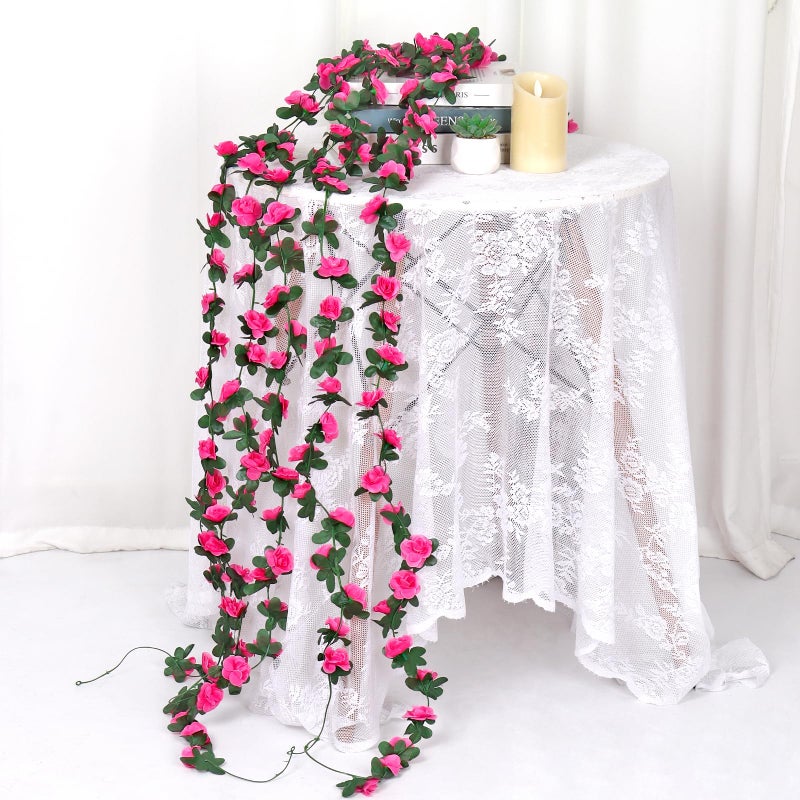KHOYIME 9 Pack 72 FT Artificial Flower Garland, Fake Hot Pink Roses Vines Silk Flowers Faux Plastic Outdoor Hanging Floral Ivy Garland Decoration for Wedding Arch Bedroom Home Wall Backdrop Room Decor - Image 4