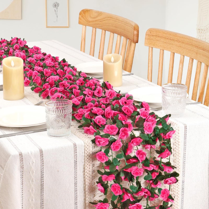 KHOYIME 9 Pack 72 FT Artificial Flower Garland, Fake Hot Pink Roses Vines Silk Flowers Faux Plastic Outdoor Hanging Floral Ivy Garland Decoration for Wedding Arch Bedroom Home Wall Backdrop Room Decor - Image 3