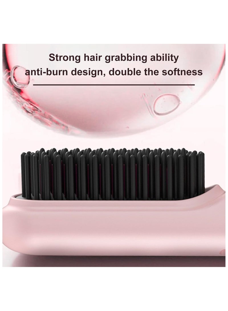 Cordless Hair Straightener Brush, Portable Hair Straightening Comb for Women, Negative Ions, USB Rechargeable, Mini and Lightweight Hair Straightener for Travel (Pink) - Image 4