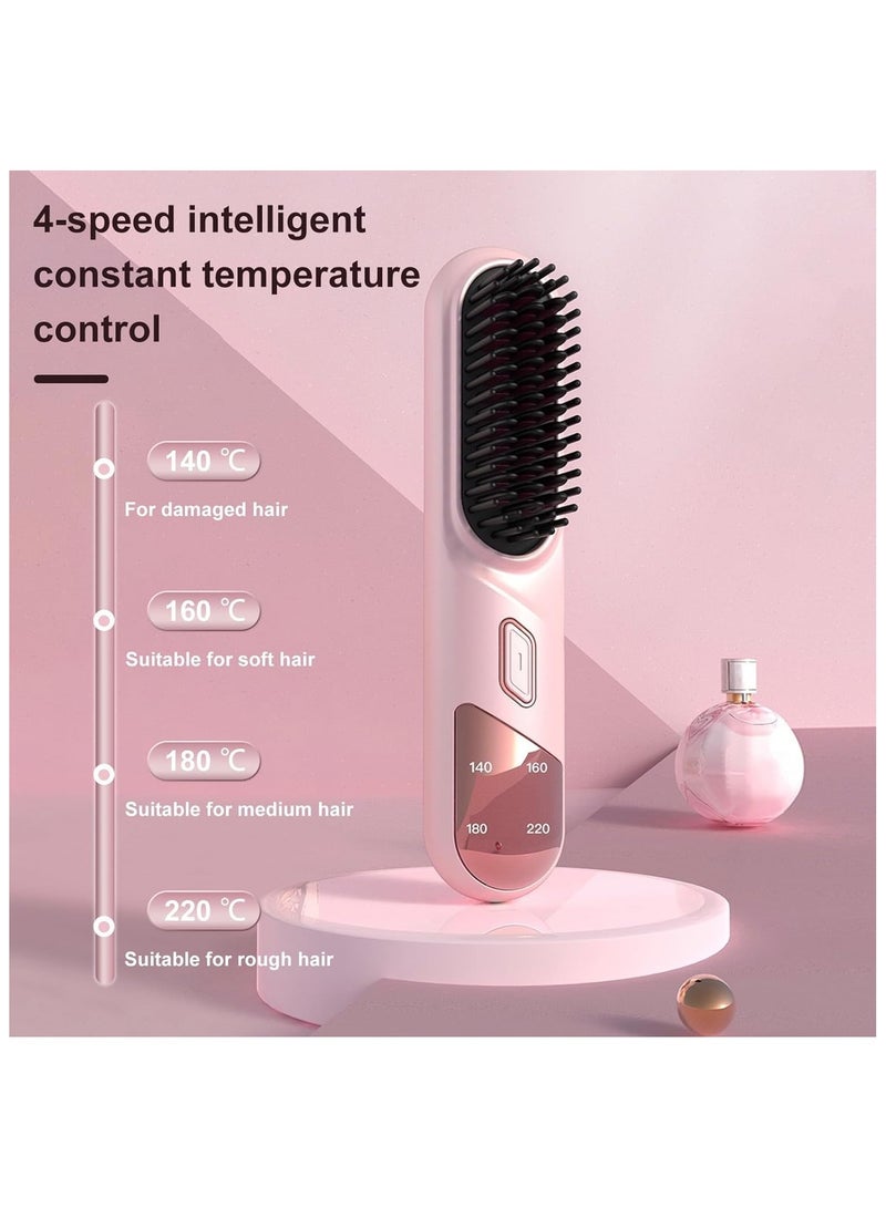 Cordless Hair Straightener Brush, Portable Hair Straightening Comb for Women, Negative Ions, USB Rechargeable, Mini and Lightweight Hair Straightener for Travel (Pink) - Image 5