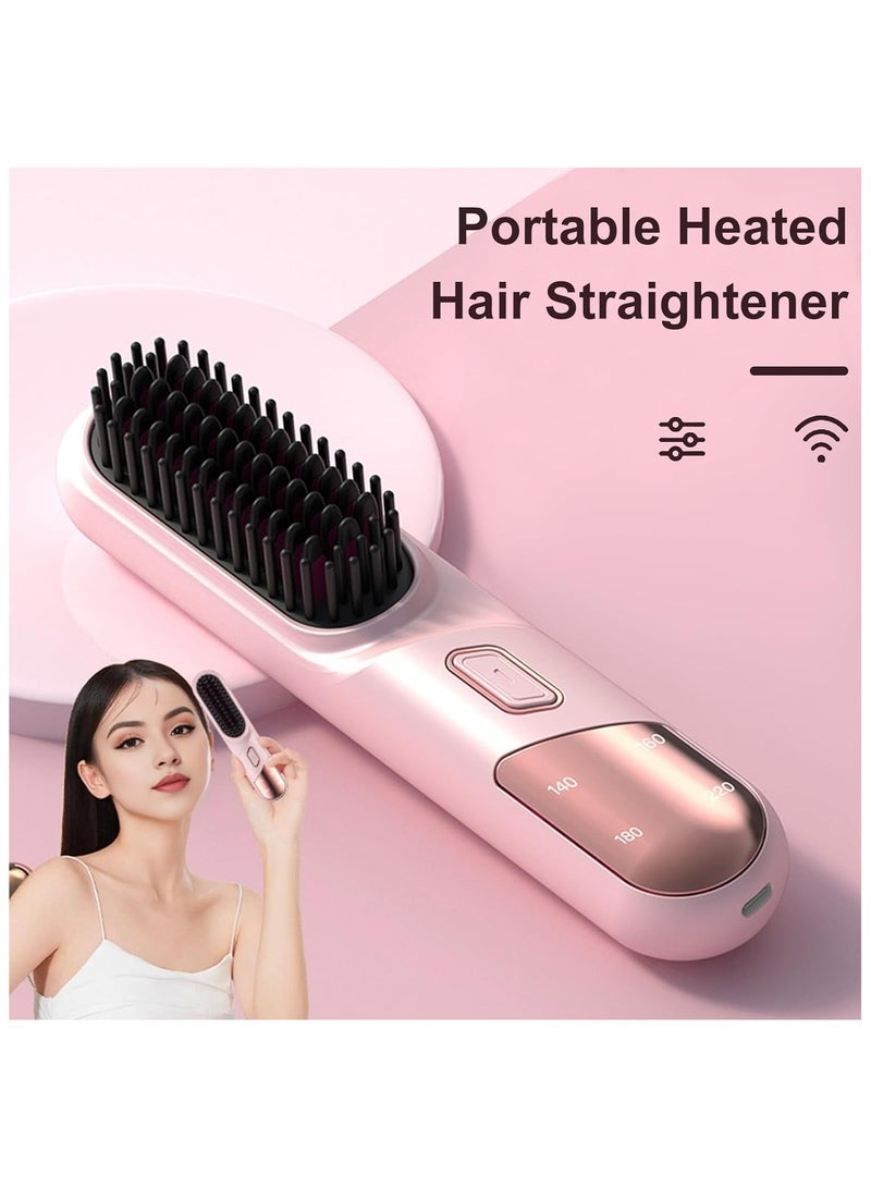 Cordless Hair Straightener Brush, Portable Hair Straightening Comb for Women, Negative Ions, USB Rechargeable, Mini and Lightweight Hair Straightener for Travel (Pink) - Image 3