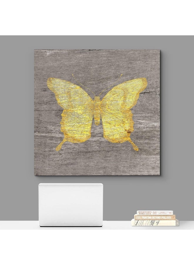 wall26 Square Canvas Wall Art - Yellow Butterfly Wood Effect Canvas - Giclee Print Gallery Wrap Modern Home Art Ready to Hang - 12x12 inches - Image 2