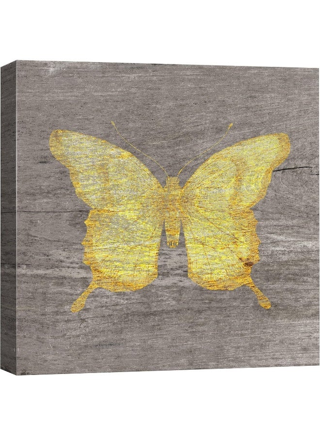 wall26 Square Canvas Wall Art - Yellow Butterfly Wood Effect Canvas - Giclee Print Gallery Wrap Modern Home Art Ready to Hang - 12x12 inches - Image 1