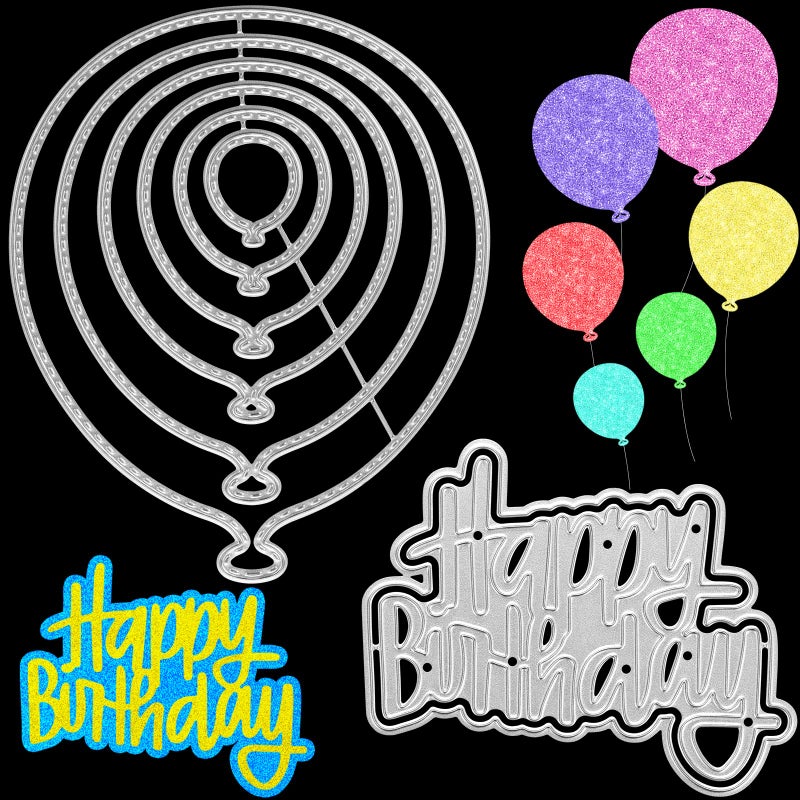 MIKIMIQI 2 Pack Birthday Metal Cutting Dies Stencils MIKIMIQI DIY Craft Metal Scrapbooking Dies Cuts Happy Birthday Balloon Embossing Stencils Template for Card Making Scrapbooking Craft Paper Decor