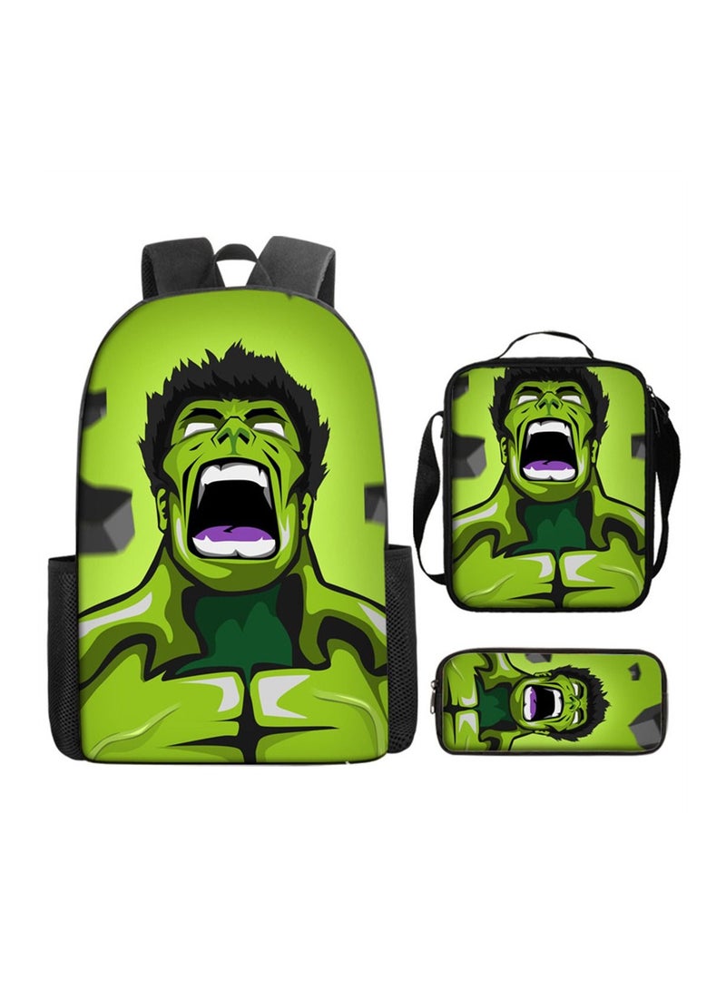 Marvel Comics Hulk Children Backpack Daypack Schoolbag Teen Boys School Book bag with Lunch Box Pen Case 3 in 1