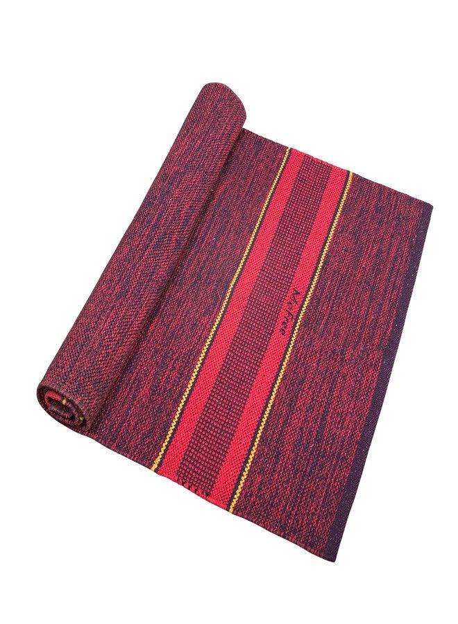 MeFree- 100 percent Cotton Yoga Mat for Men and Women, Eco-Friendly & Anti-Skid, 75 inches length x 26.5 inches width, 5mm thick (Maroon) - Image 1