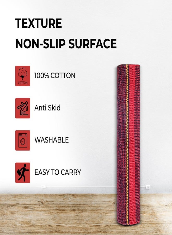 MeFree- 100 percent Cotton Yoga Mat for Men and Women, Eco-Friendly & Anti-Skid, 75 inches length x 26.5 inches width, 5mm thick (Maroon) - Image 3