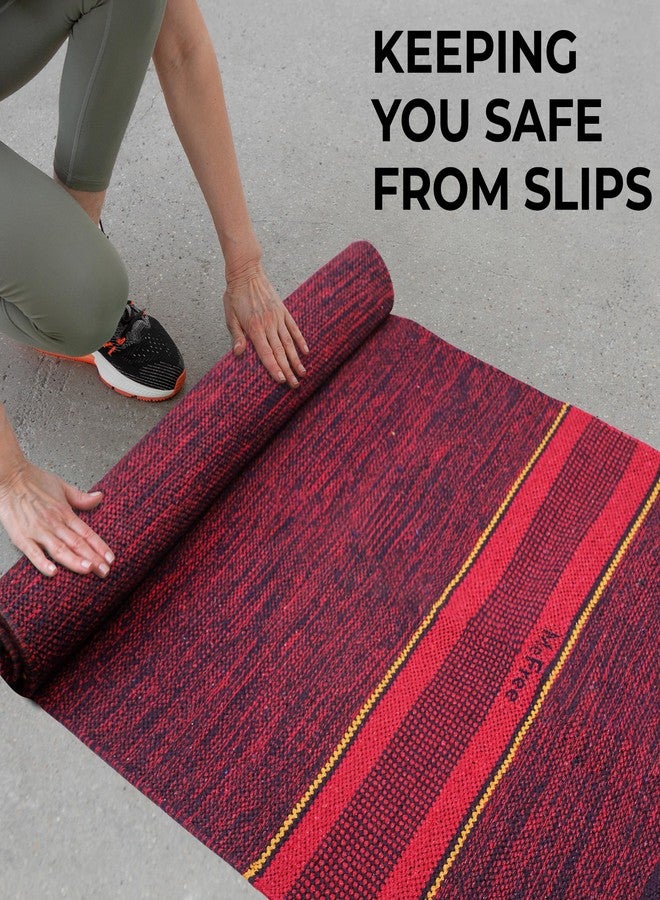 MeFree- 100 percent Cotton Yoga Mat for Men and Women, Eco-Friendly & Anti-Skid, 75 inches length x 26.5 inches width, 5mm thick (Maroon) - Image 2