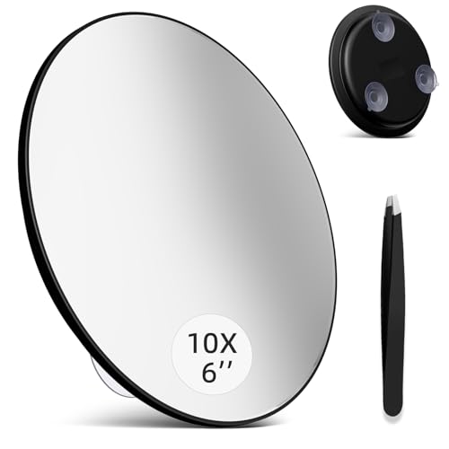 Saiggnyy 10x Magnifying Mirror Large 6 Round Black Framed Wall Mount Modern Style Travel Bathroom Use Black 10x - Image 1