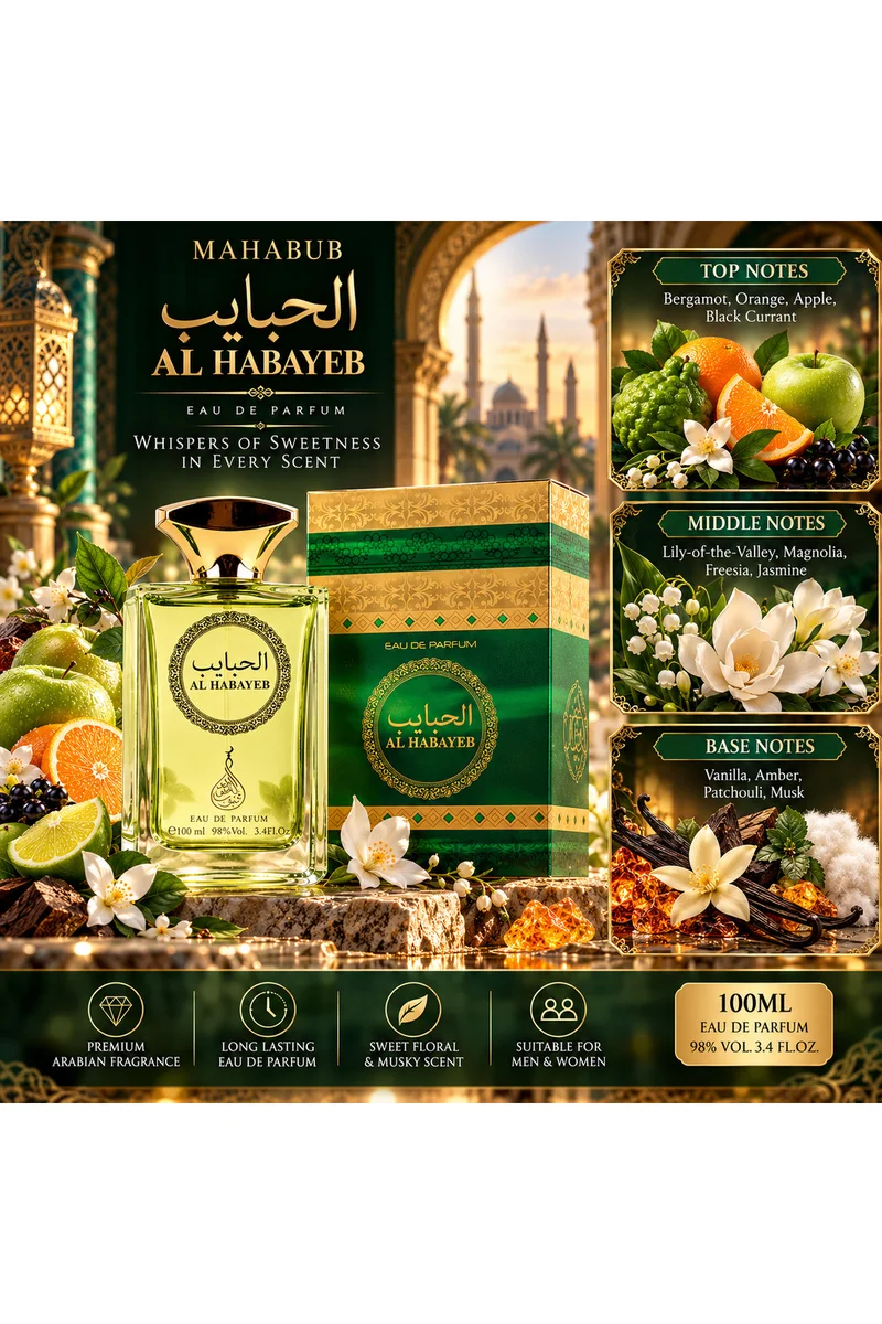 محبوب للعطور Al Habayeb Eau de Parfum 100ml | Sweet Floral & Musky Fragrance | Elegant Arabian Perfume