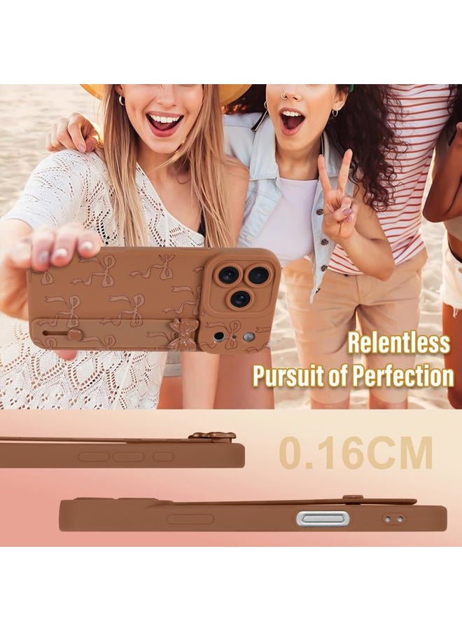 OOK Case for iPhone 17 Pro Max Case with Screen Protector, Cute Bow Design with Adjustable Wristband Strap Kickstand Slim Soft TPU Rubber for Women Girls Phone Cover-Brown - Image 5
