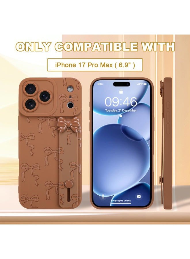 OOK Case for iPhone 17 Pro Max Case with Screen Protector, Cute Bow Design with Adjustable Wristband Strap Kickstand Slim Soft TPU Rubber for Women Girls Phone Cover-Brown - Image 3
