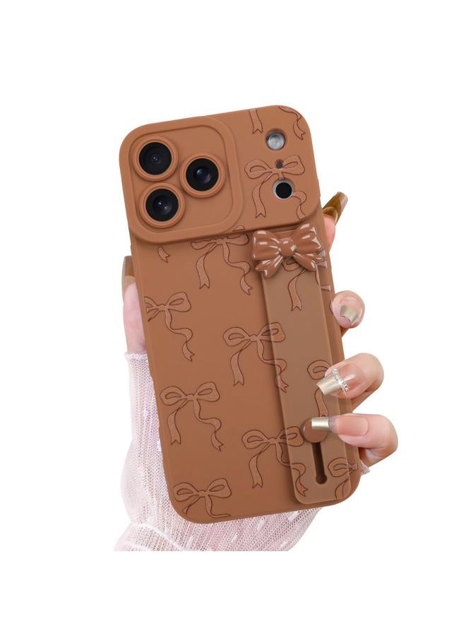 OOK Case for iPhone 17 Pro Max Case with Screen Protector, Cute Bow Design with Adjustable Wristband Strap Kickstand Slim Soft TPU Rubber for Women Girls Phone Cover-Brown - Image 1