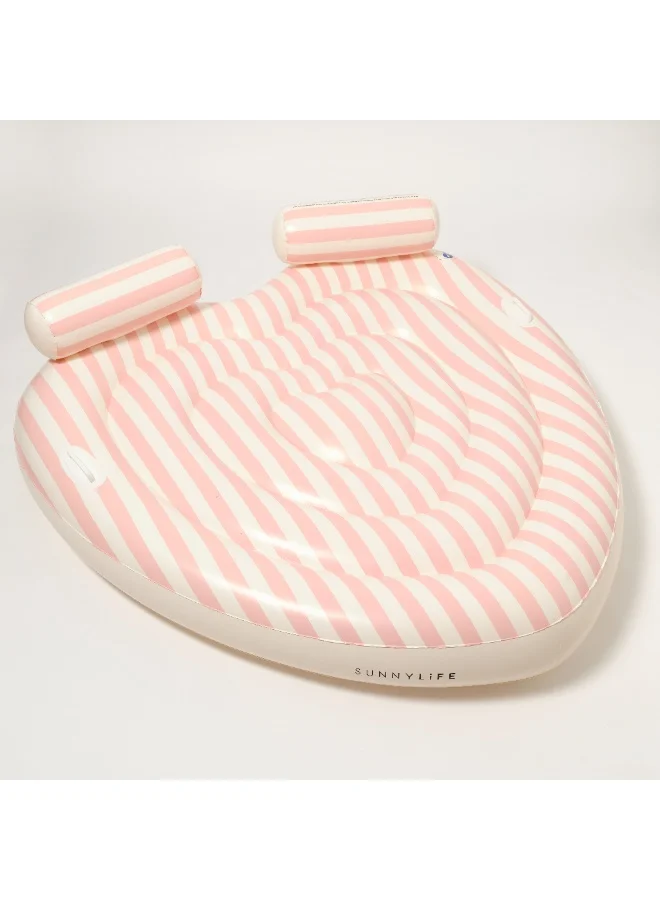 SUNNY LIFE Lie-On Inflatable Float for Kids – Oversized Summer Pool Lounger with Twin Heart Design – “Stole My Heart” Pink Stripe, Pool Essentials & Beach Accessories for Kids