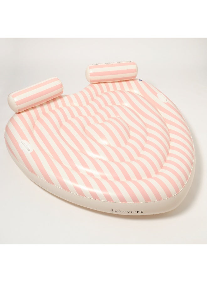 SUNNY LIFE Lie-On Inflatable Float for Kids – Oversized Summer Pool Lounger with Twin Heart Design – “Stole My Heart” Pink Stripe, Pool Essentials & Beach Accessories for Kids - Image 1