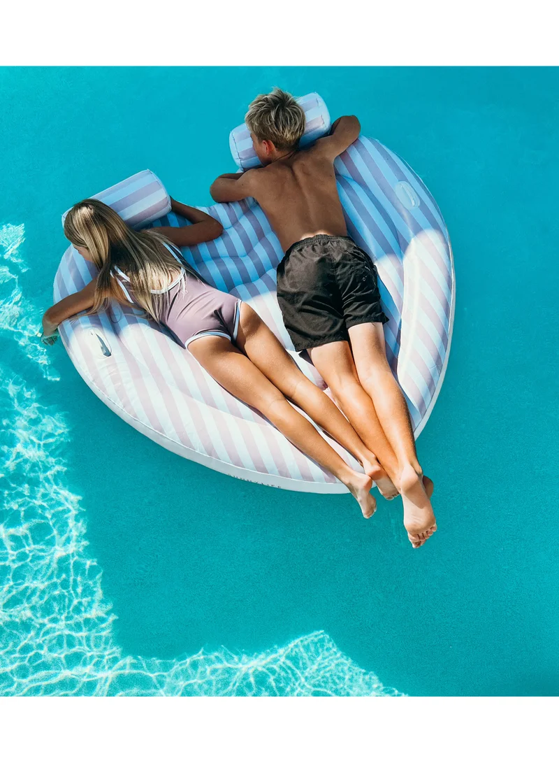 ساني لايف Lie-On Inflatable Float for Kids – Oversized Summer Pool Lounger with Twin Heart Design – “Stole My Heart” Pink Stripe, Pool Essentials & Beach Accessories for Kids