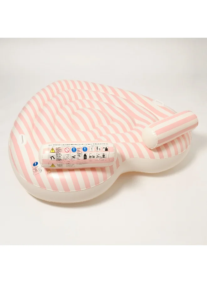 ساني لايف Lie-On Inflatable Float for Kids – Oversized Summer Pool Lounger with Twin Heart Design – “Stole My Heart” Pink Stripe, Pool Essentials & Beach Accessories for Kids