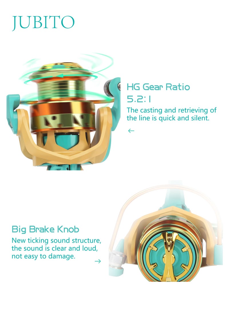 JUBITO Fishing Accessories, Reel, Full Metal Spinning Wheel for Lures with 5+1 Ball Bearings and 5.2:1 Gear Ratio (Macaron Color) - Image 4