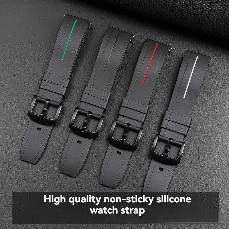 Bluejw 20mm Silicone Watch Band for Men - Waterproof Black Rubber Replacement Strap with Needle Buckle - Image 3