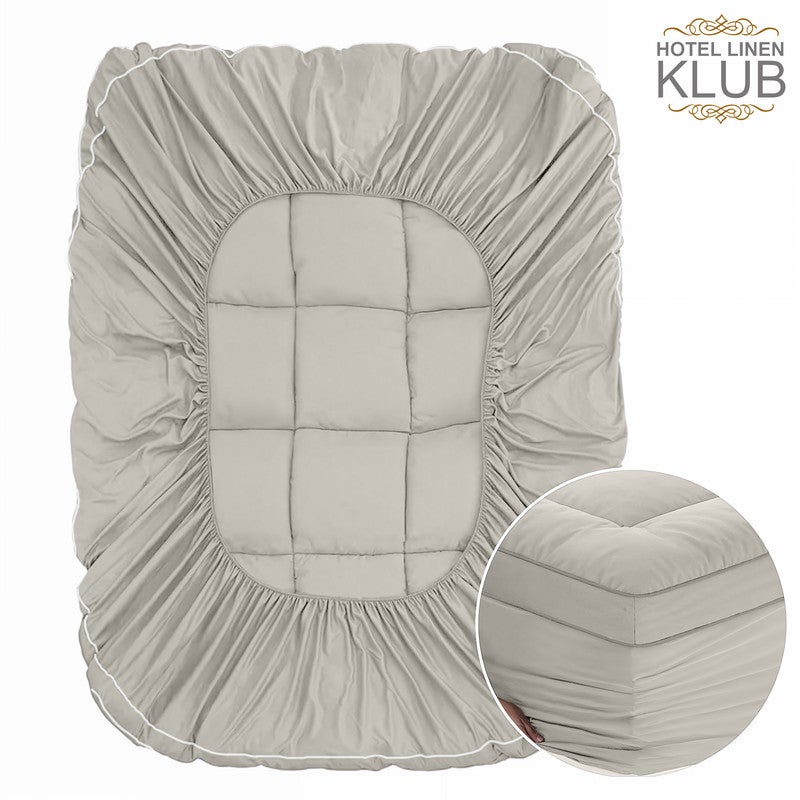 Hotel Linen Klub غطاء مرتبة – سميك جداً 9 سم/800 غم ميكروفايبر مع وسادة علوية، تصميم ملائم، 100 × 200 سم، حجر – وسادة فاخرة لتخفيف آلام الظهر، جيب عميق 25–30 سم مع مرونة شاملة، ناعم ودائم - Image 4