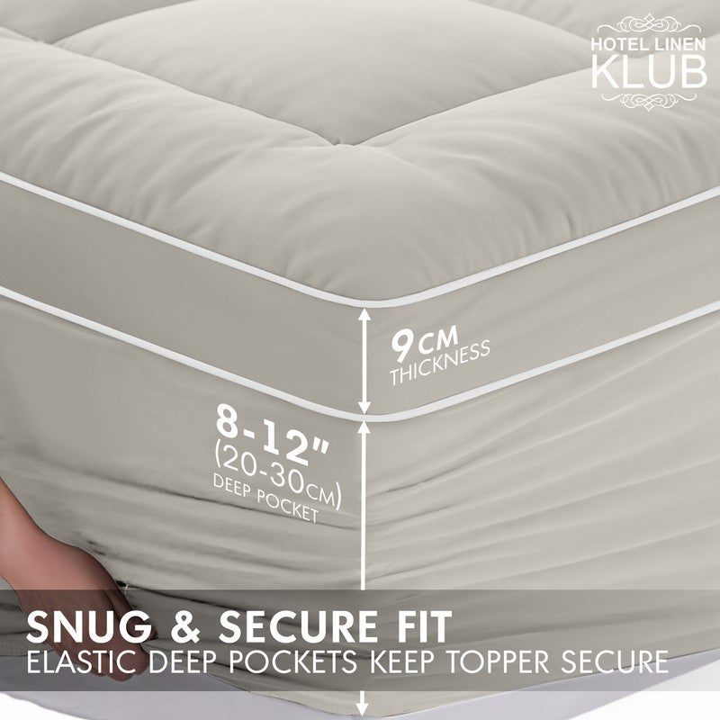 Hotel Linen Klub غطاء مرتبة – سميك جداً 9 سم/800 غم ميكروفايبر مع وسادة علوية، تصميم ملائم، 100 × 200 سم، حجر – وسادة فاخرة لتخفيف آلام الظهر، جيب عميق 25–30 سم مع مرونة شاملة، ناعم ودائم - Image 3