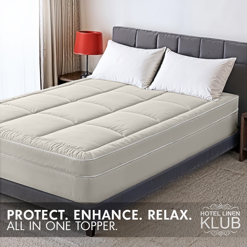 Hotel Linen Klub غطاء مرتبة – سميك جداً 9 سم/800 غم ميكروفايبر مع وسادة علوية، تصميم ملائم، 100 × 200 سم، حجر – وسادة فاخرة لتخفيف آلام الظهر، جيب عميق 25–30 سم مع مرونة شاملة، ناعم ودائم - Image 2