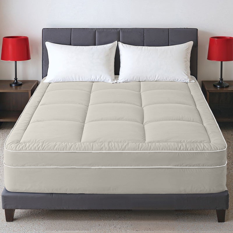 Hotel Linen Klub غطاء مرتبة – سميك جداً 9 سم/800 غم ميكروفايبر مع وسادة علوية، تصميم ملائم، 100 × 200 سم، حجر – وسادة فاخرة لتخفيف آلام الظهر، جيب عميق 25–30 سم مع مرونة شاملة، ناعم ودائم - Image 1