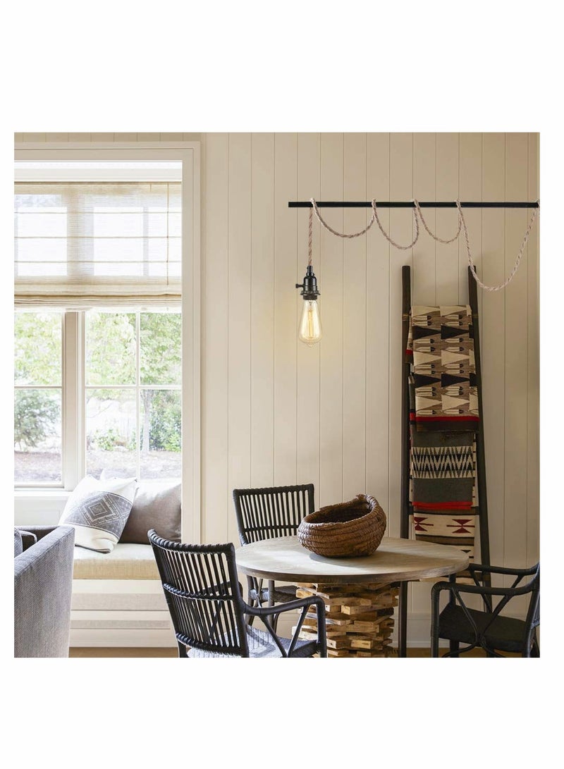 KASTWAVE DIY 15ft Industrial Retro Ceiling Pendant Cord Pendant Light Kit Switch Plug Fabric Outlet Set E26 E27 Lighting Fixture Cable - Image 4